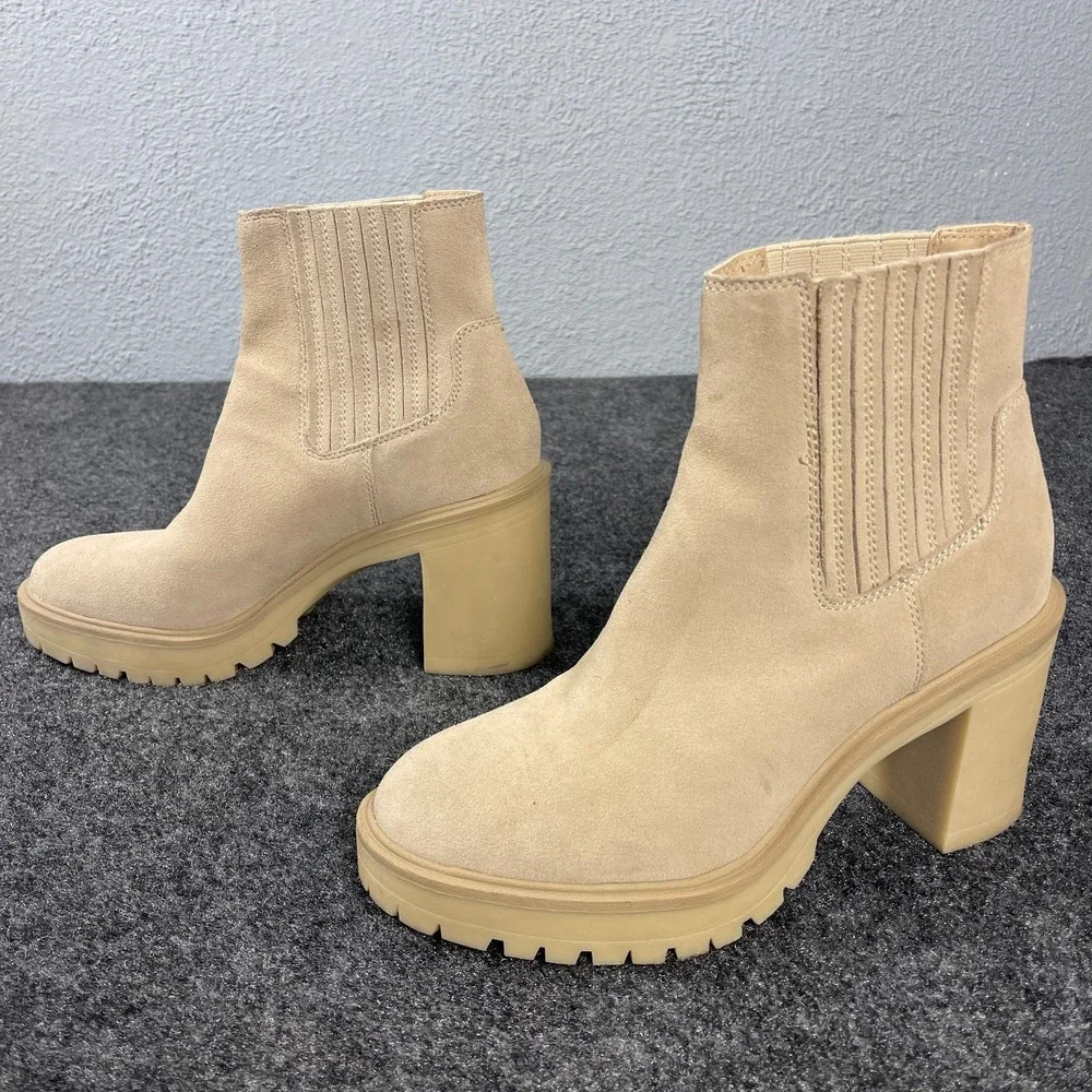 Dolce Vita Chelsea Boots Womens 10 Beige Suede Platform Lug Sole Block - Picture 4 of 10